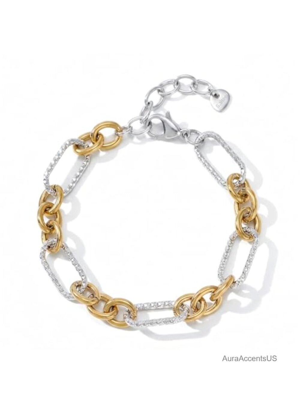 Mixed Metal Gold and Silver Two Tone Link Bracelet Adjustable